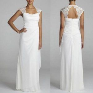 DB STUDIO Lace Cap Sleeve Long Matte Mesh Dress